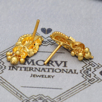 Solid 22k Yellow Gold Earrings Handmade Indian Jewelry for Gift, K5459