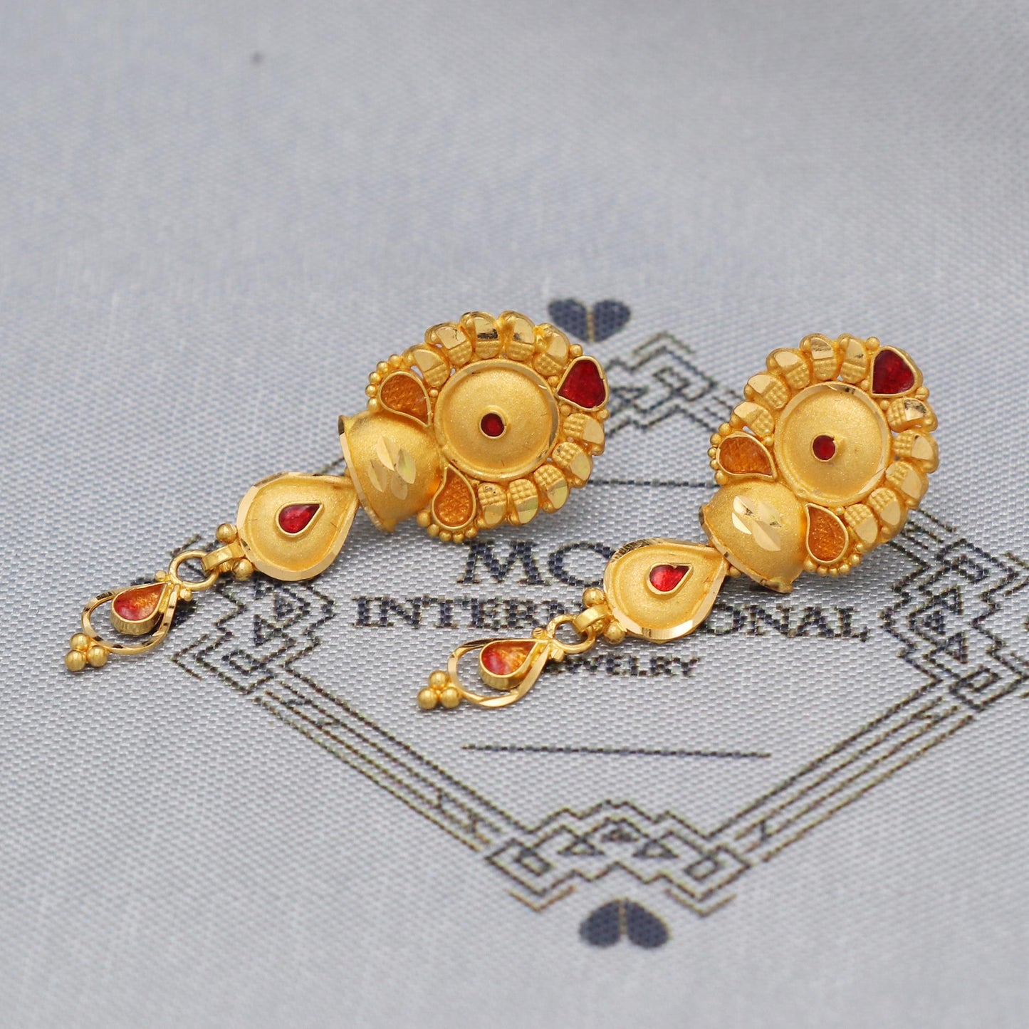 22k 22kt 22 karat Yellow Gold Earrings with Colored Enamel Handmade Indian Jewelry for Gift, K5460