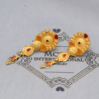 22k 22kt 22 karat Yellow Gold Earrings with Colored Enamel Handmade Indian Jewelry for Gift, K5460