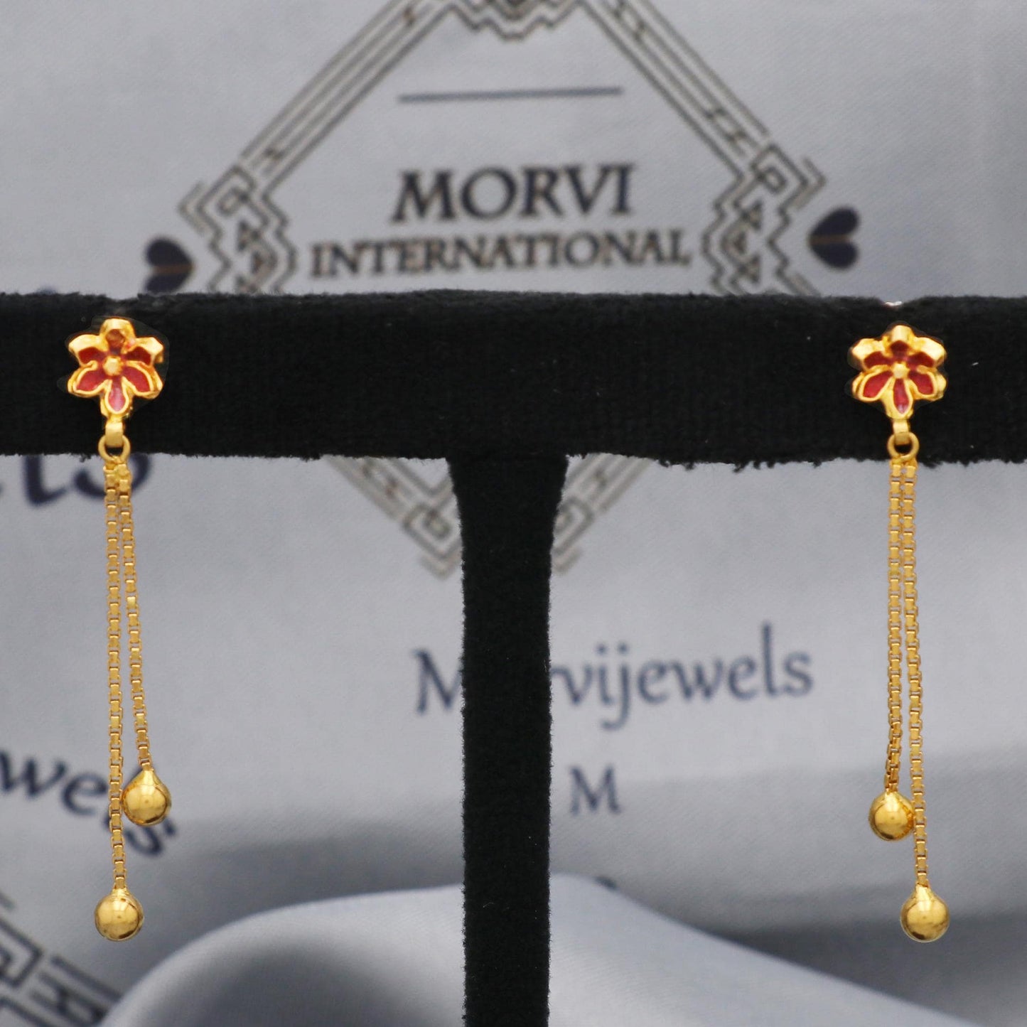 22k 22kt 22 karat Yellow Gold Earrings Chain Dangle Stud Handmade Indian Jewelry for Gift, K5464