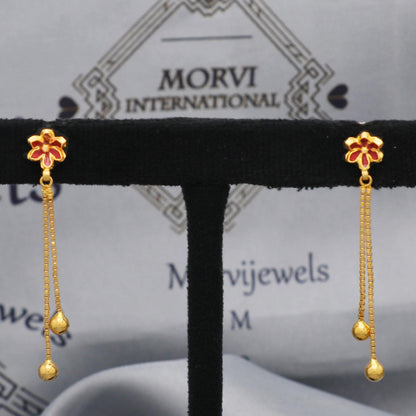 22k 22kt 22 karat Yellow Gold Earrings Chain Dangle Stud Handmade Indian Jewelry for Gift, K5464
