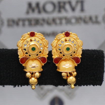 Solid 22k Gold Earrings Stud Handmade Indian Jewelry for Gift, K5467