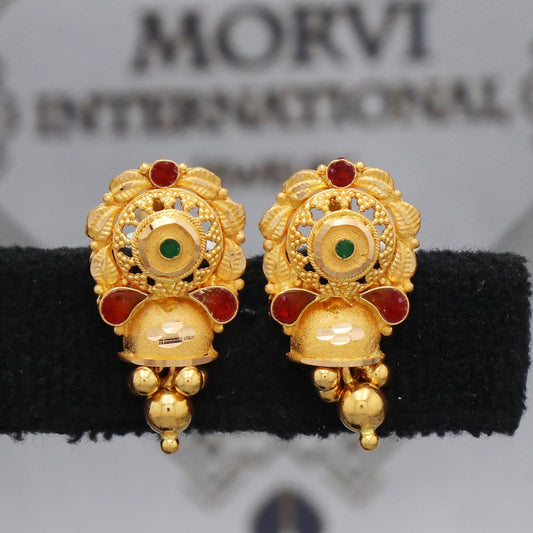 Solid 22k Gold Earrings Stud Handmade Indian Jewelry for Gift, K5467