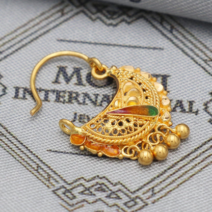 22k real solid gold, wedding nose ring, handmade 22k gold nose ring, indian style nose ring jewelry, K5492