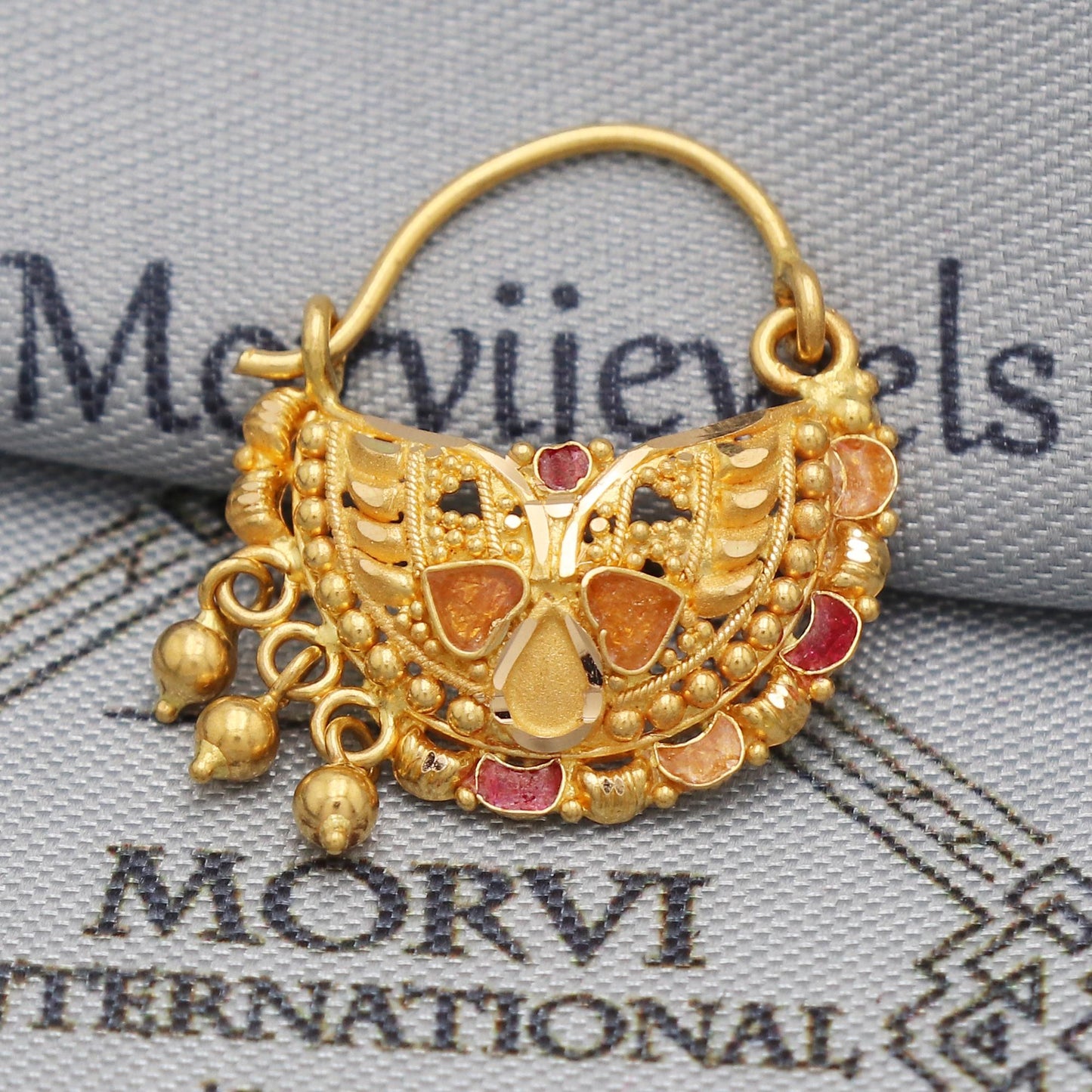 wedding party wear nose ring in 22k real solid gold, Wedding Indian Style Nose Ring Jewelry for Gift, K5494