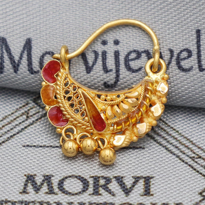 wedding party wear nose ring in 22k real solid gold, K5496