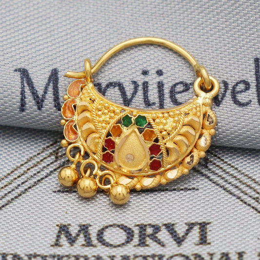 solid 22k gold ethnic nose ring, wedding indian style pure gold nose ring, K5499