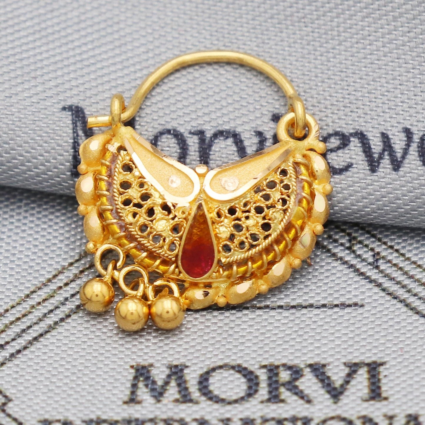 22k Yellow Gold Nose Ring Pin Indian Nath Handmade Jewelry For Gift, K5502