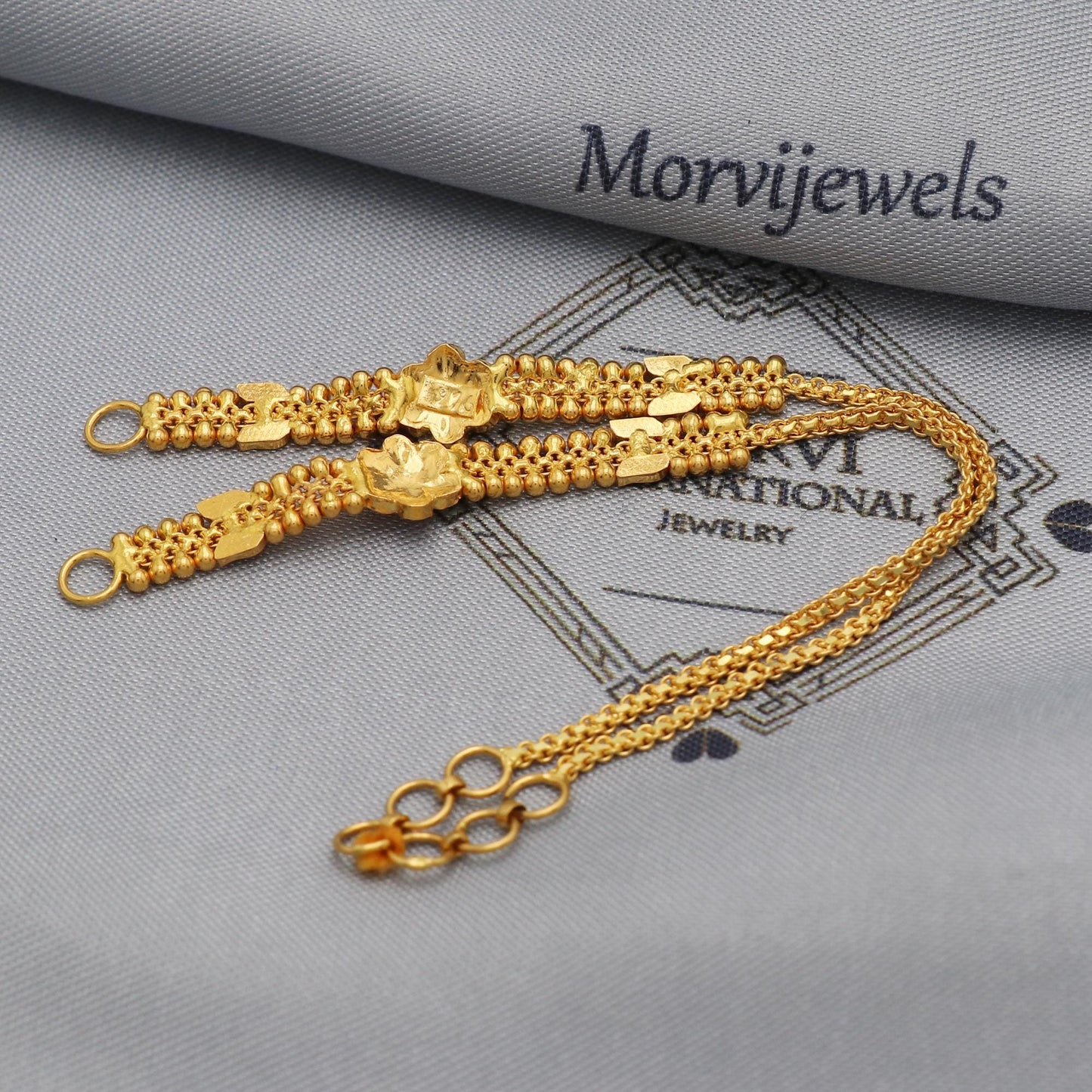 22k Yellow Gold Chain for Earrings, 22kt Handmade Gold Ear Chain for Women, Vintage Antique Design Indian Gold Earrings Jewelry, K5515
