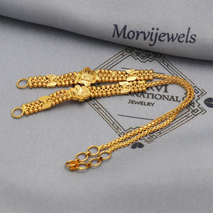 22k Yellow Gold Chain for Earrings, 22kt Handmade Gold Ear Chain for Women, Vintage Antique Design Indian Gold Earrings Jewelry, K5515