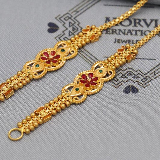 22k Yellow Gold Chain for Earrings, 22kt Handmade Gold Ear Chain for Women, Vintage Antique Design Indian Gold Earrings Jewelry, K5516