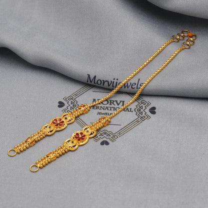 22k Yellow Gold Chain for Earrings, 22kt Handmade Gold Ear Chain for Women, Vintage Antique Design Indian Gold Earrings Jewelry, K5516