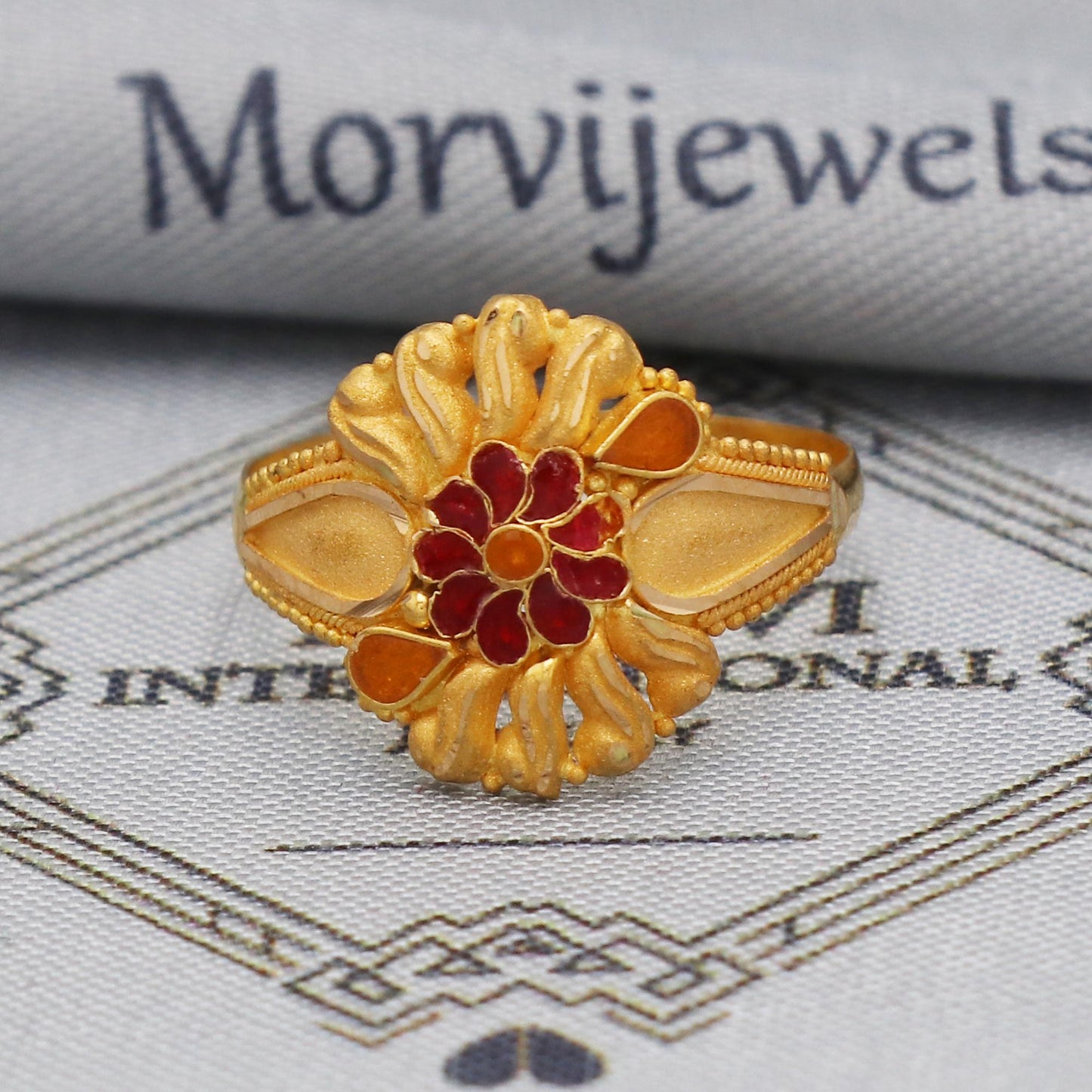 22k Gold Ring Wedding Women Handmade Indian Jewelry for Gift