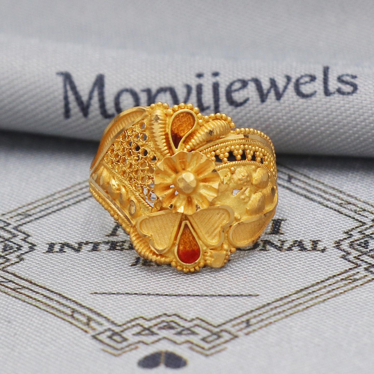 floral gold ring, 22karat gold ring, real gold ring,