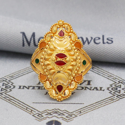 22k gold ring colorful enamel vintage indian design ring for gift