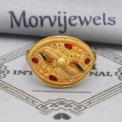 22k Yellow Gold Ring Jewelry, 22kt Handmade Indian Vintage and antique design, Pure Gold Ring, All Size, K5559