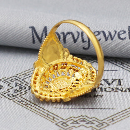 22k Gold Enamel Meena Ring, 22kt Solid Gold Ring,