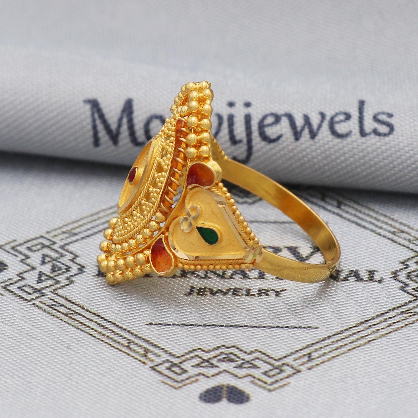 22k Gold Enamel Meena Ring, 22kt Solid Gold Ring,