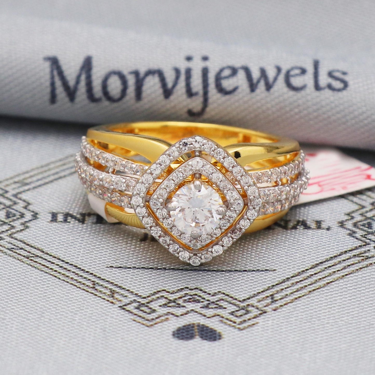 Sparkling Zircons 22k Yellow Gold Ring Handmade Jewelry,  K5561