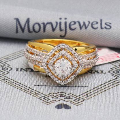 Sparkling Zircons 22k Yellow Gold Ring Handmade Jewelry,  K5561