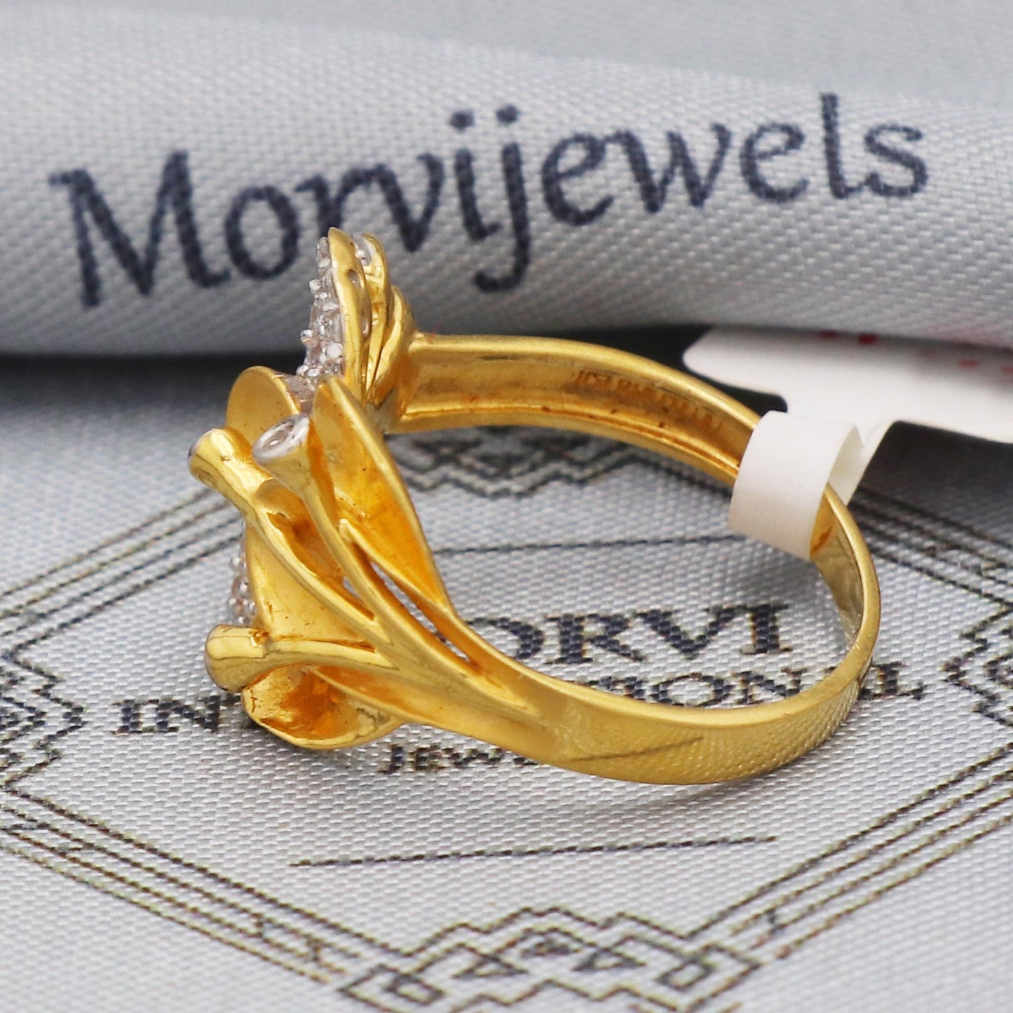 Flower 22k Cz Gold Ring Party Wear Handmade Jewelry for Gift