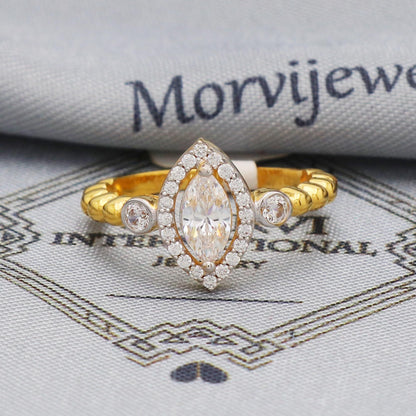 marquise zircon 22k yellow gold ring wedding anniversary women jewelry, 22kt gold handmade bridal ring, All Size, K5582