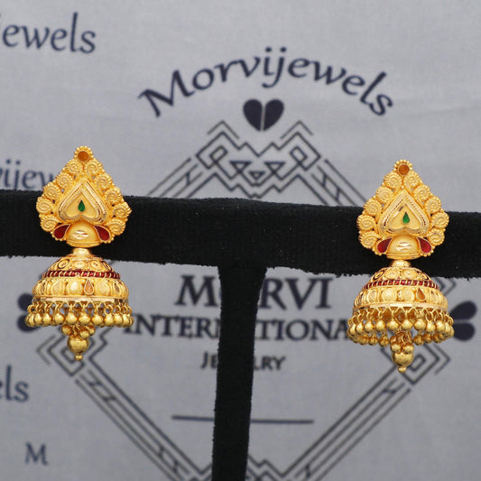 Big 22k Gold Earrings Women Indian Wedding Jewelry, K5590
