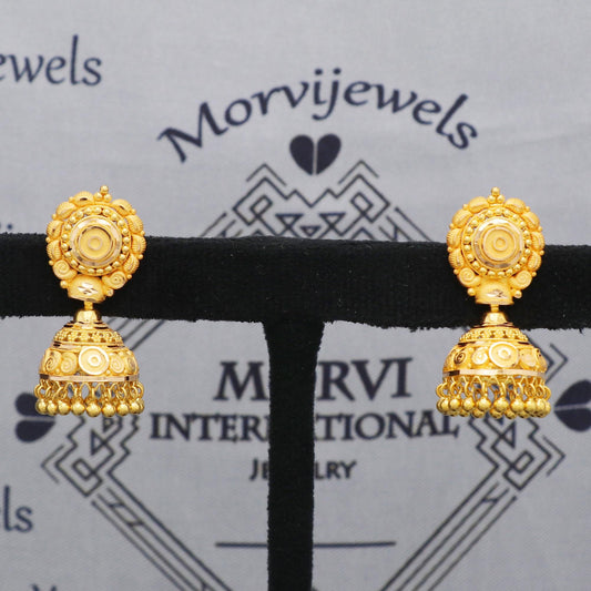 Pure 22kt Gold Earrings Jhumka Style Chandelier For Women Indian Wedding Jewelry, K5591