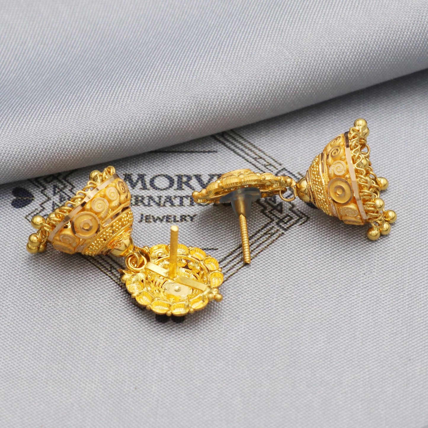 Pure 22kt Gold Earrings Jhumka Style Chandelier For Women Indian Wedding Jewelry, K5591
