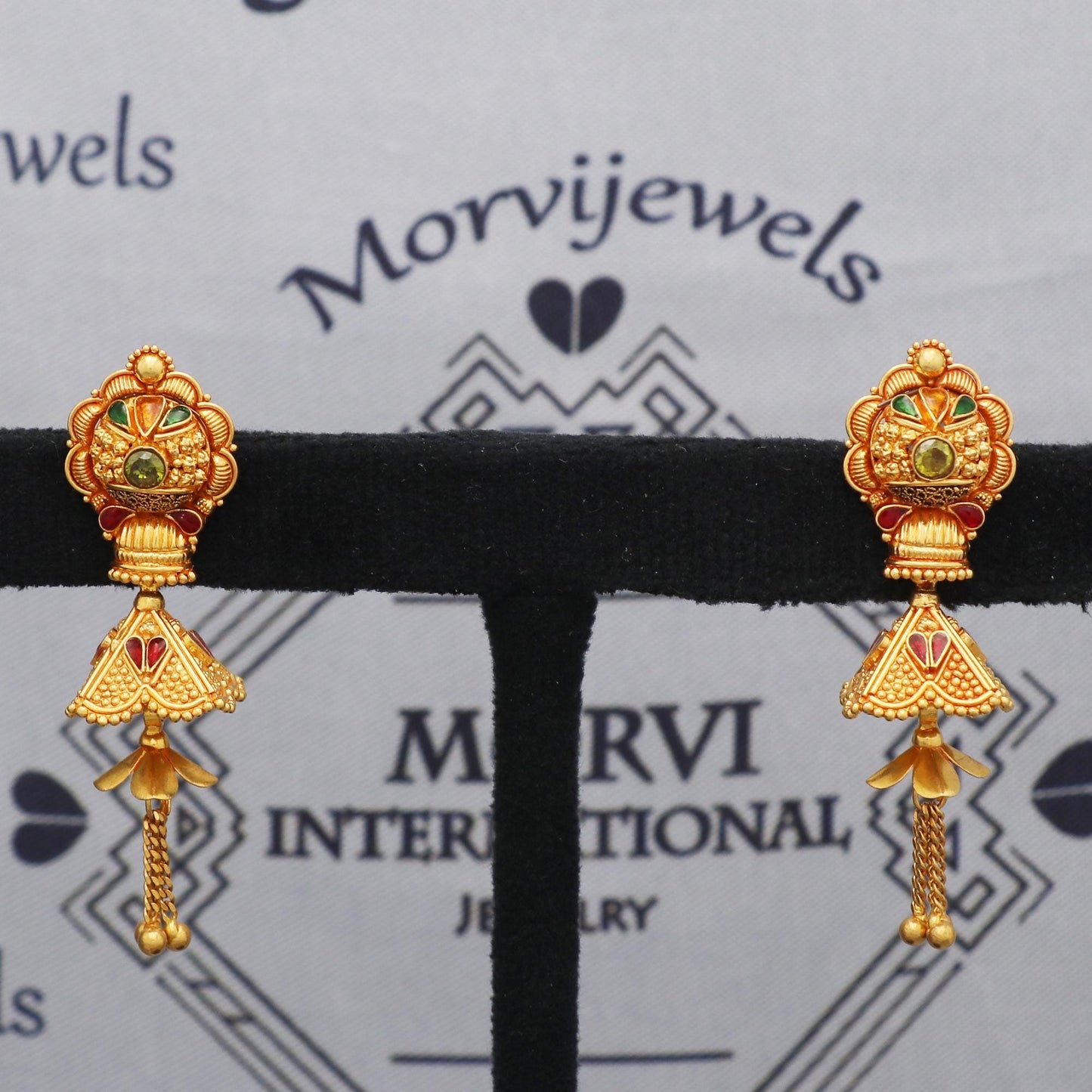 22k Yellow Gold Earrings Jhumki Jhumka Style For Women Indian Wedding Jewelry, K5592