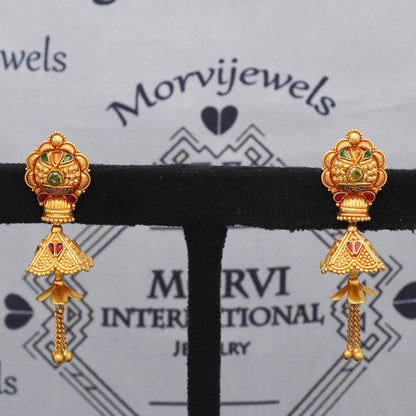 22k Yellow Gold Earrings Jhumki Jhumka Style For Women Indian Wedding Jewelry, K5592