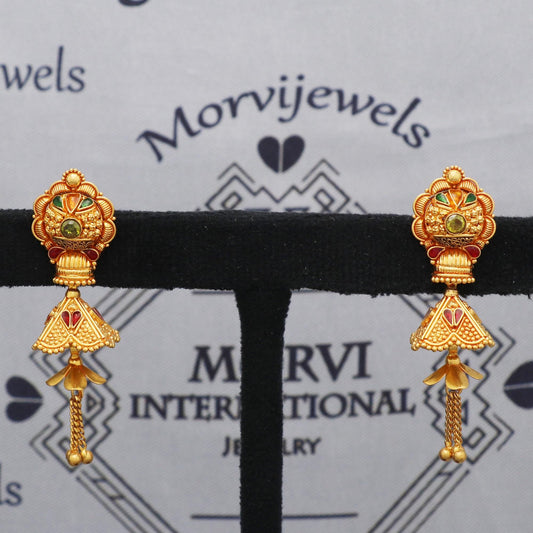 22k Yellow Gold Earrings Jhumki Jhumka Style For Women Indian Wedding Jewelry, K5592