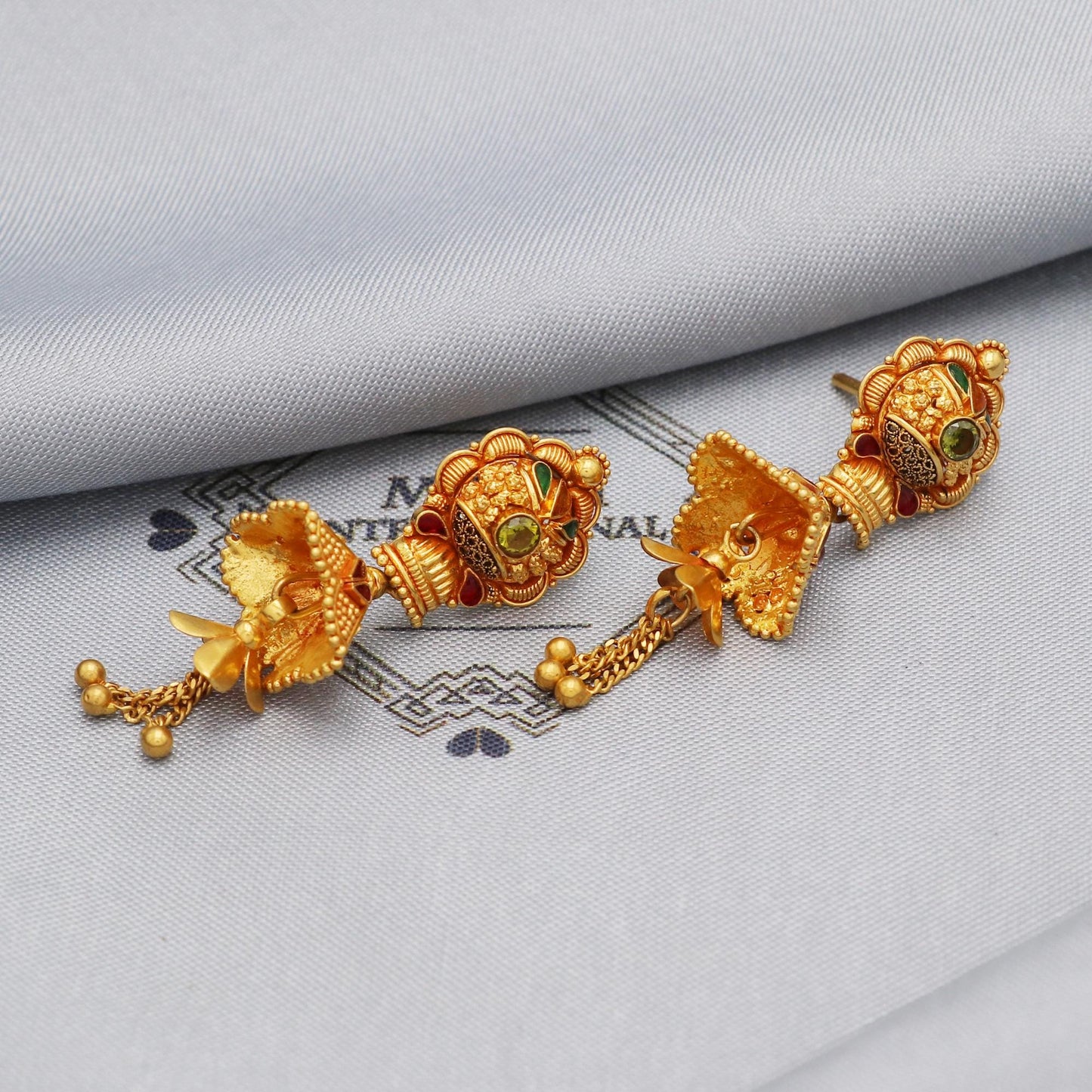 22k Yellow Gold Earrings Jhumki Jhumka Style For Women Indian Wedding Jewelry, K5592