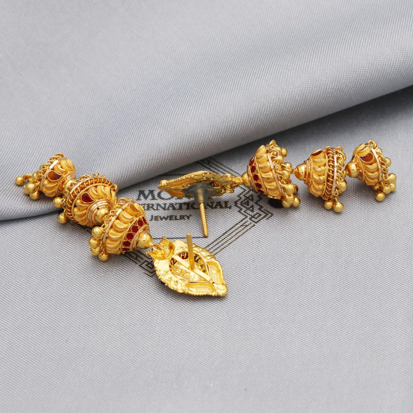 Big long 22k Yellow Gold Earrings Jhumki Jhumka Style For Women Indian Wedding Jewelry, K5595