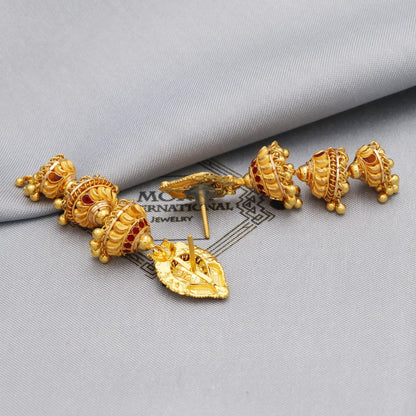 Big long 22k Yellow Gold Earrings Jhumki Jhumka Style For Women Indian Wedding Jewelry, K5595