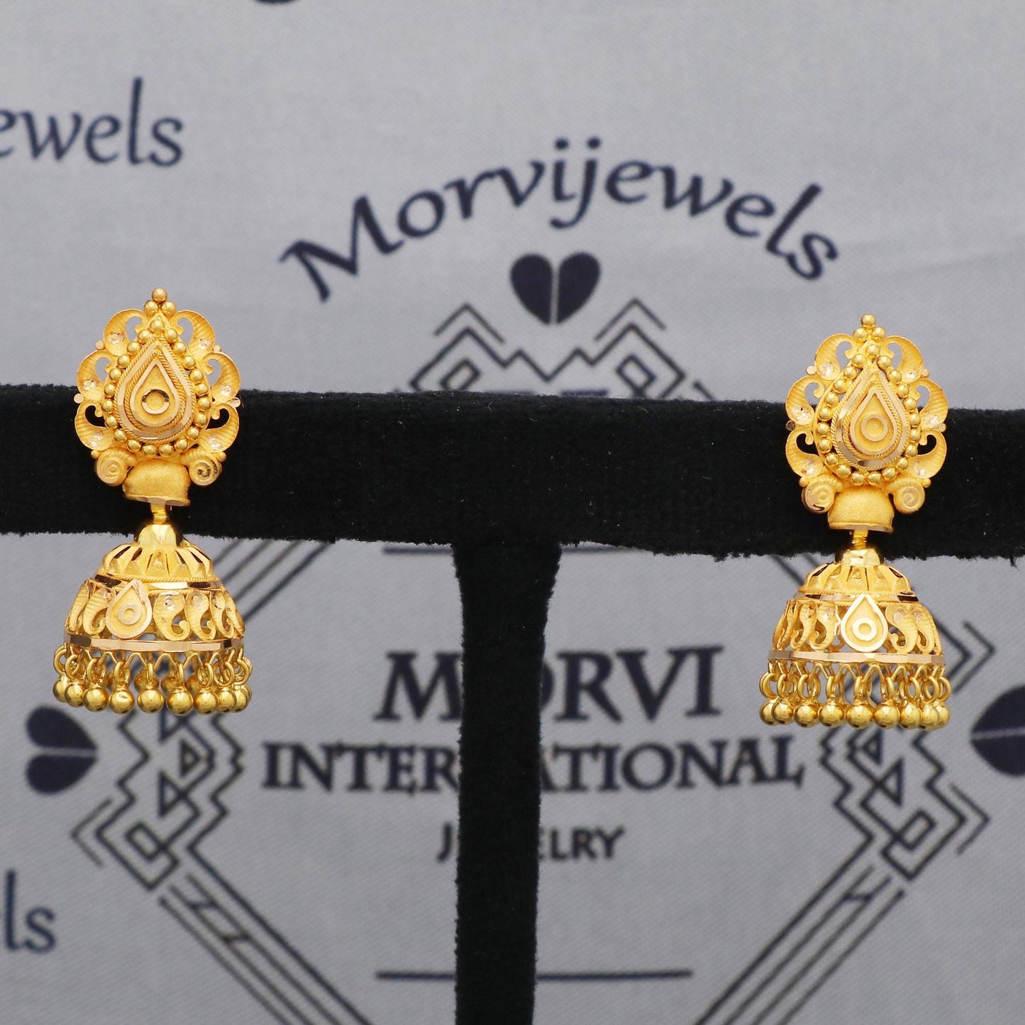 22k Yellow Gold Earrings Jhumki Jhumka Style Dangle For Women Indian Wedding Jewelry, K5596