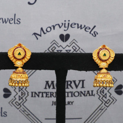 22k Yellow Gold Earrings Jhumki Jhumka Style Dangling For Women Indian Wedding Jewelry, K5598