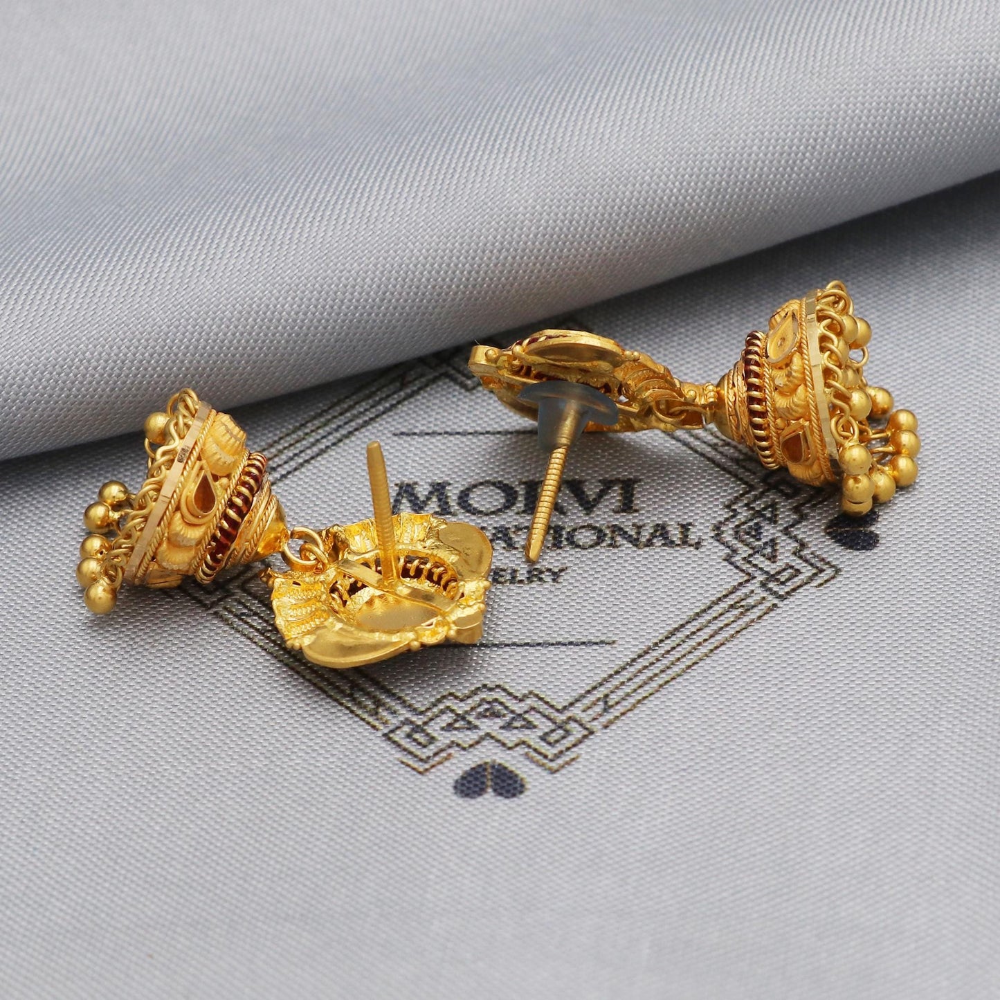 22k Yellow Gold Earrings Jhumki Jhumka Style Dangling For Women Indian Wedding Jewelry, K5598
