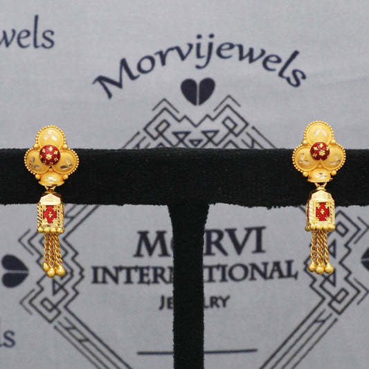 22k Yellow Gold Earrings Jhumki Jhumka Style Dangling Beads For Women Indian Wedding Jewelry, K5599