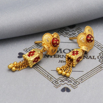 22k Yellow Gold Earrings Jhumki Jhumka Style Dangling Beads For Women Indian Wedding Jewelry, K5599