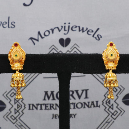 22k Yellow Gold Earrings Chain Beads For Women Indian Wedding Jewelry, K5600