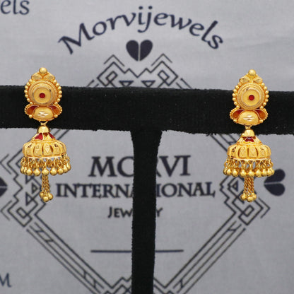 22k Yellow Gold Earrings Women Indian Wedding Jewelry, K5603