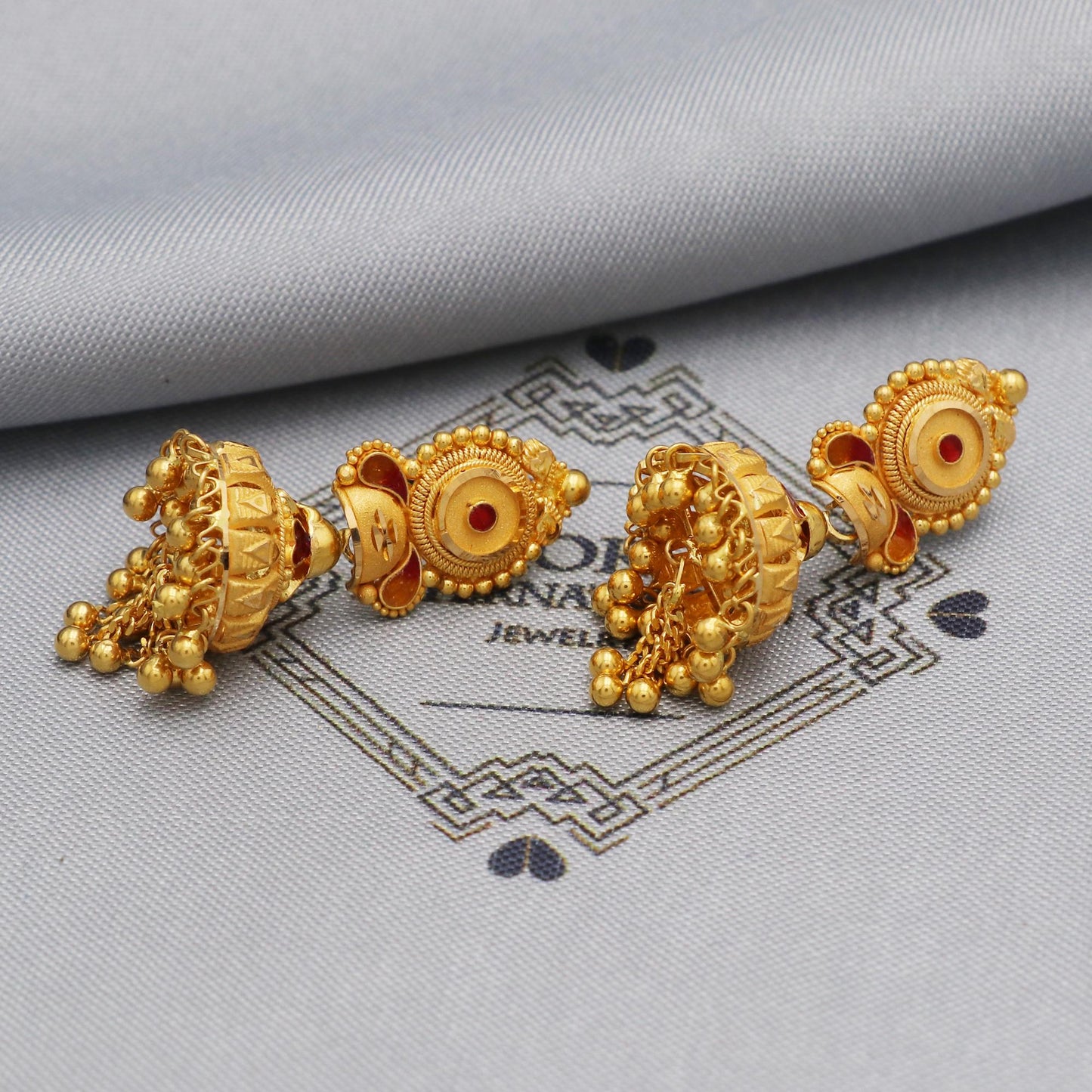 22k Yellow Gold Earrings Women Indian Wedding Jewelry, K5603