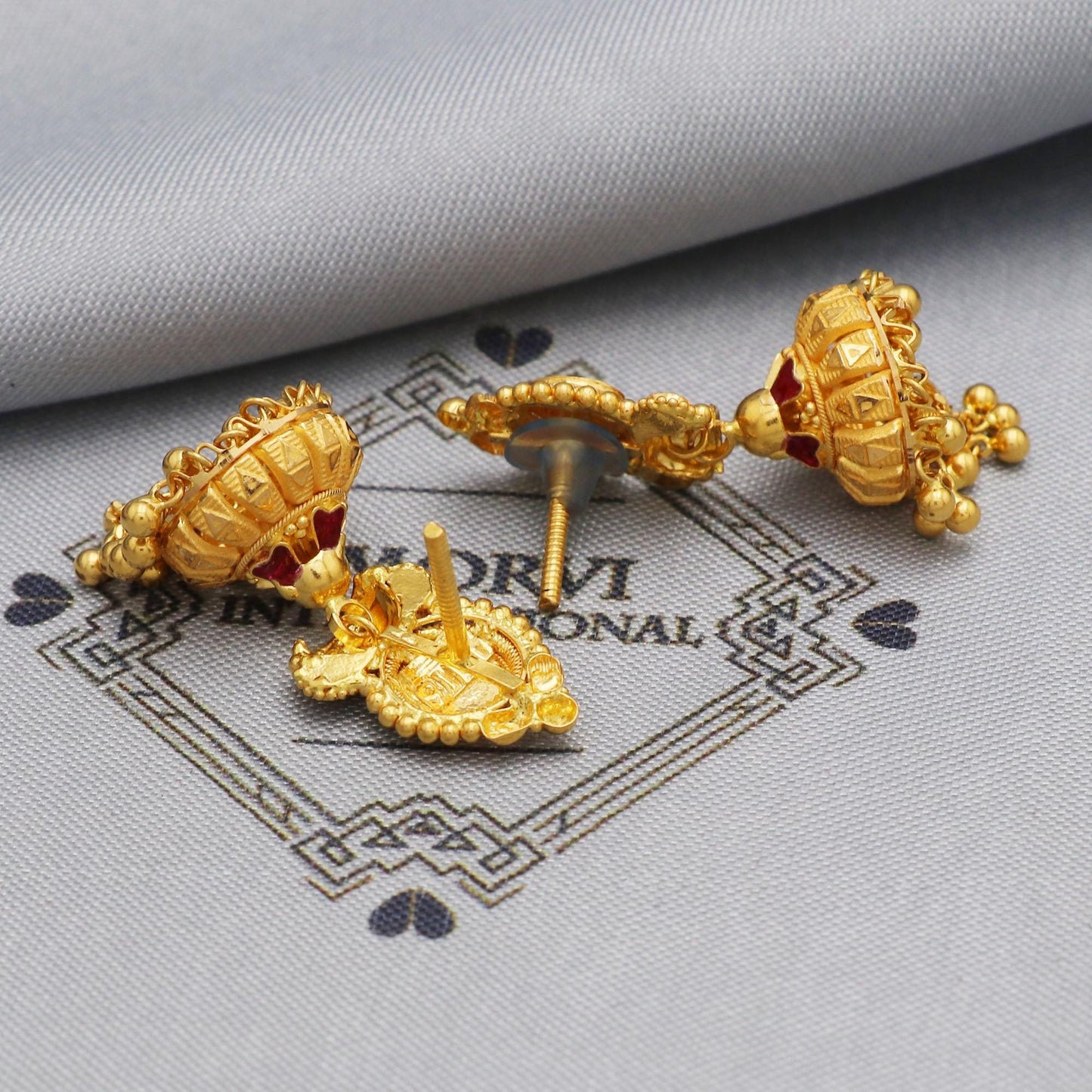 22k Yellow Gold Earrings Women Indian Wedding Jewelry, K5603