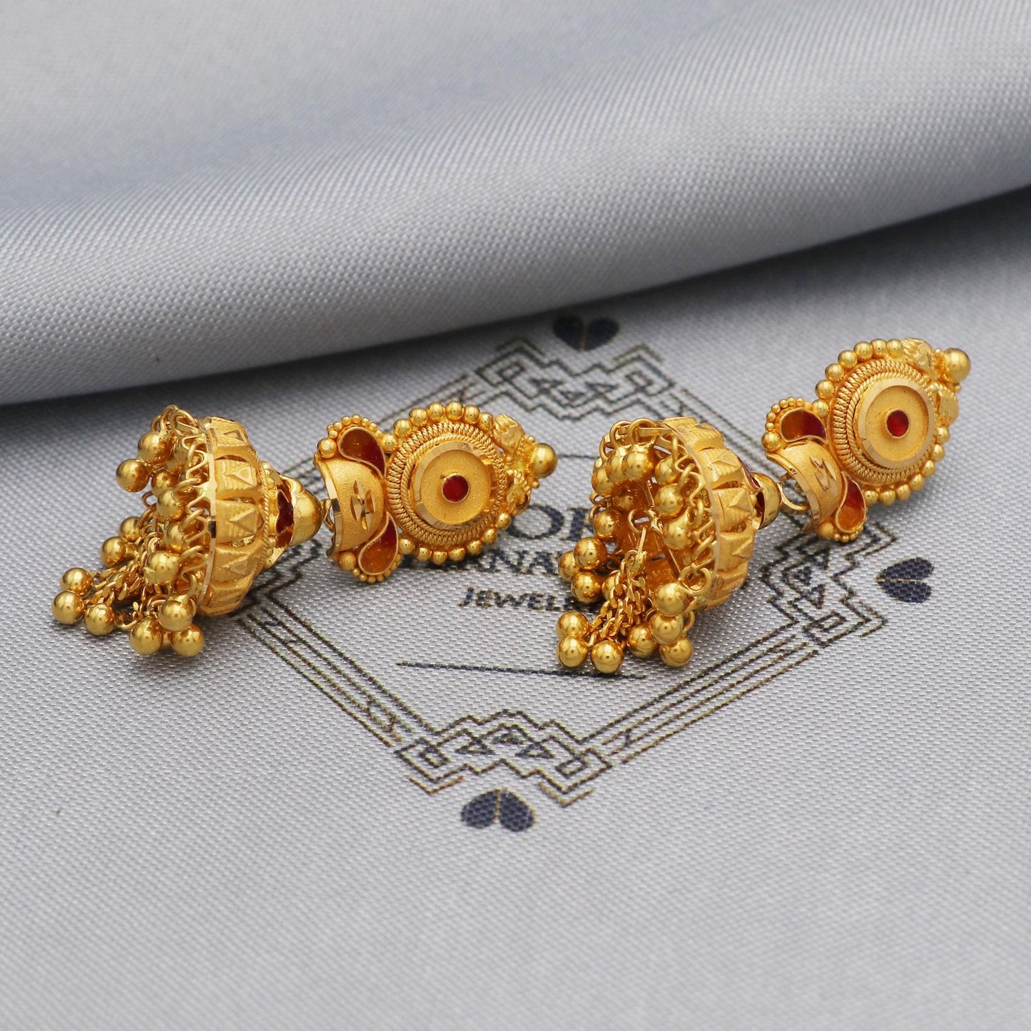 22k Yellow Gold Earrings Women Indian Wedding Jewelry, K5603