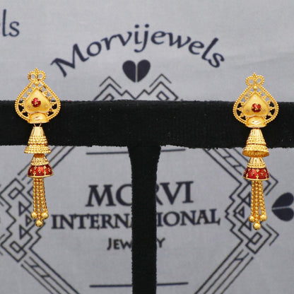 red enamel 22k Yellow Gold Earrings Women Indian Wedding Jewelry, K5607