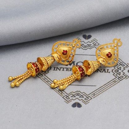 red enamel 22k Yellow Gold Earrings Women Indian Wedding Jewelry, K5607