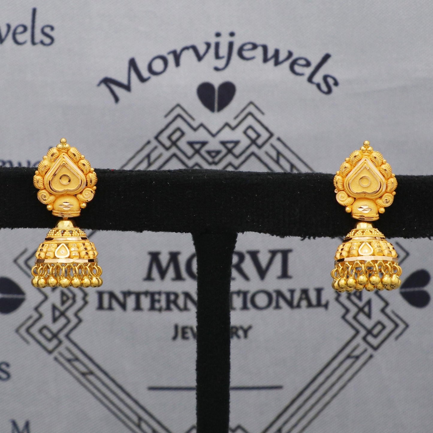 22k Yellow Gold Earrings Jhumki Jhumka Style Dangling Beads For Women Indian Wedding Jewelry, K5608