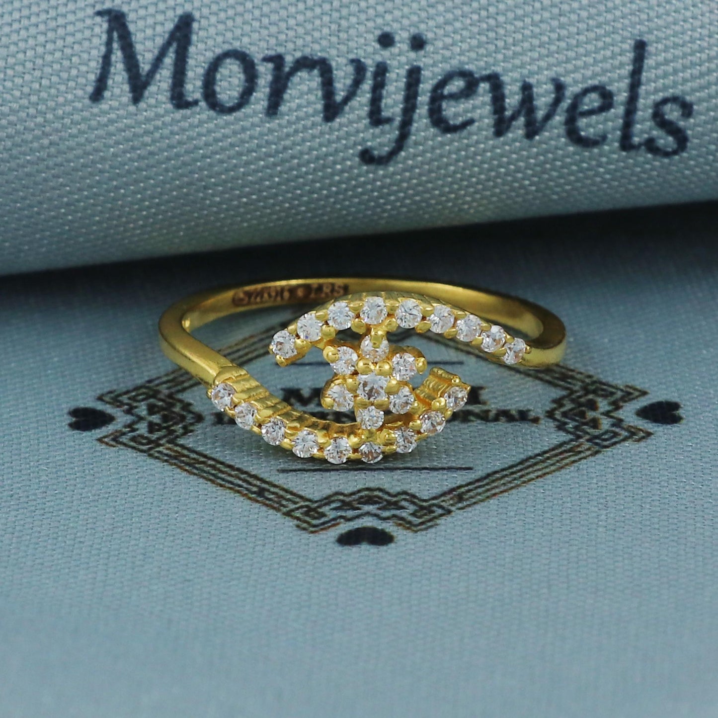 22k Yellow Gold Ring White Zircons Handmade Ring Indian Jewelry for gift, women Real Gold Ring