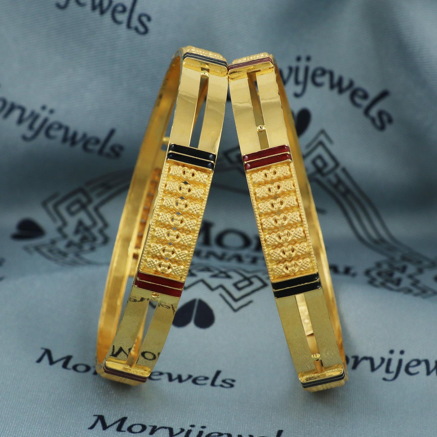 Handcrafted 22k Yellow Gold Bangle Bracelet: Indian Meena Design